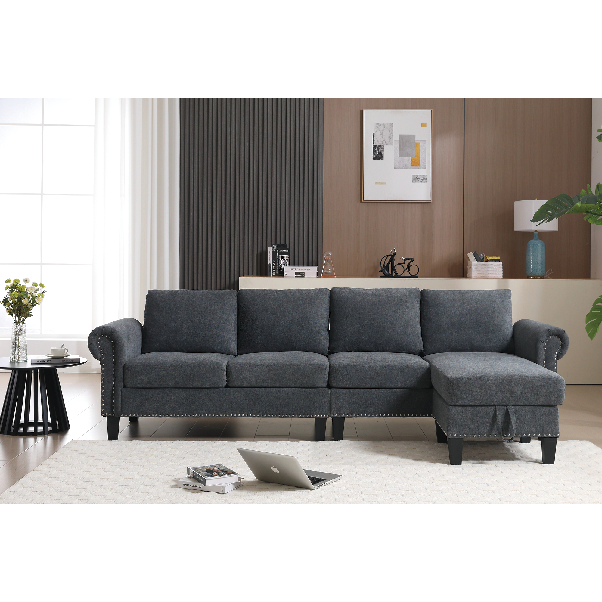 Convertible Sectional Sofa with Storage,L-shaped sofa Modern Linen Fabric Sectional Couches for Living Room,Gray