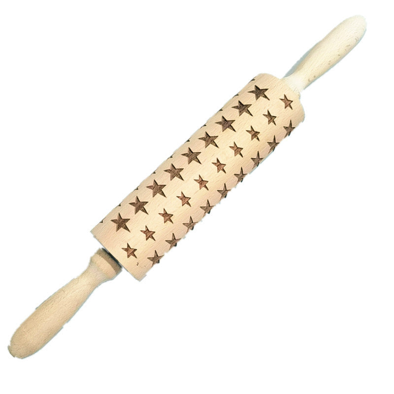 Wooden Rolling Pin Beechwood Laser Engraved Printed Rolling Pin Embossing Rolling Pin Christmas Flip Sugar Cookie Rolling Pin