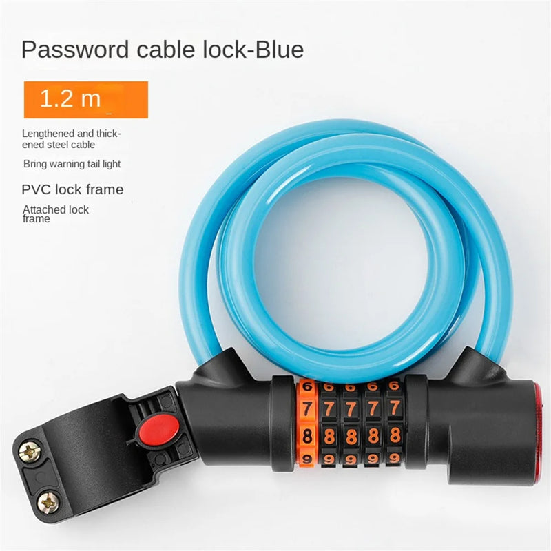 1.2M/1.8M Bike Lock Anti-theft 5 Digit Combination Password Security Lock With LED Light MTB Road Bike Steel Cable Bicycle Lock