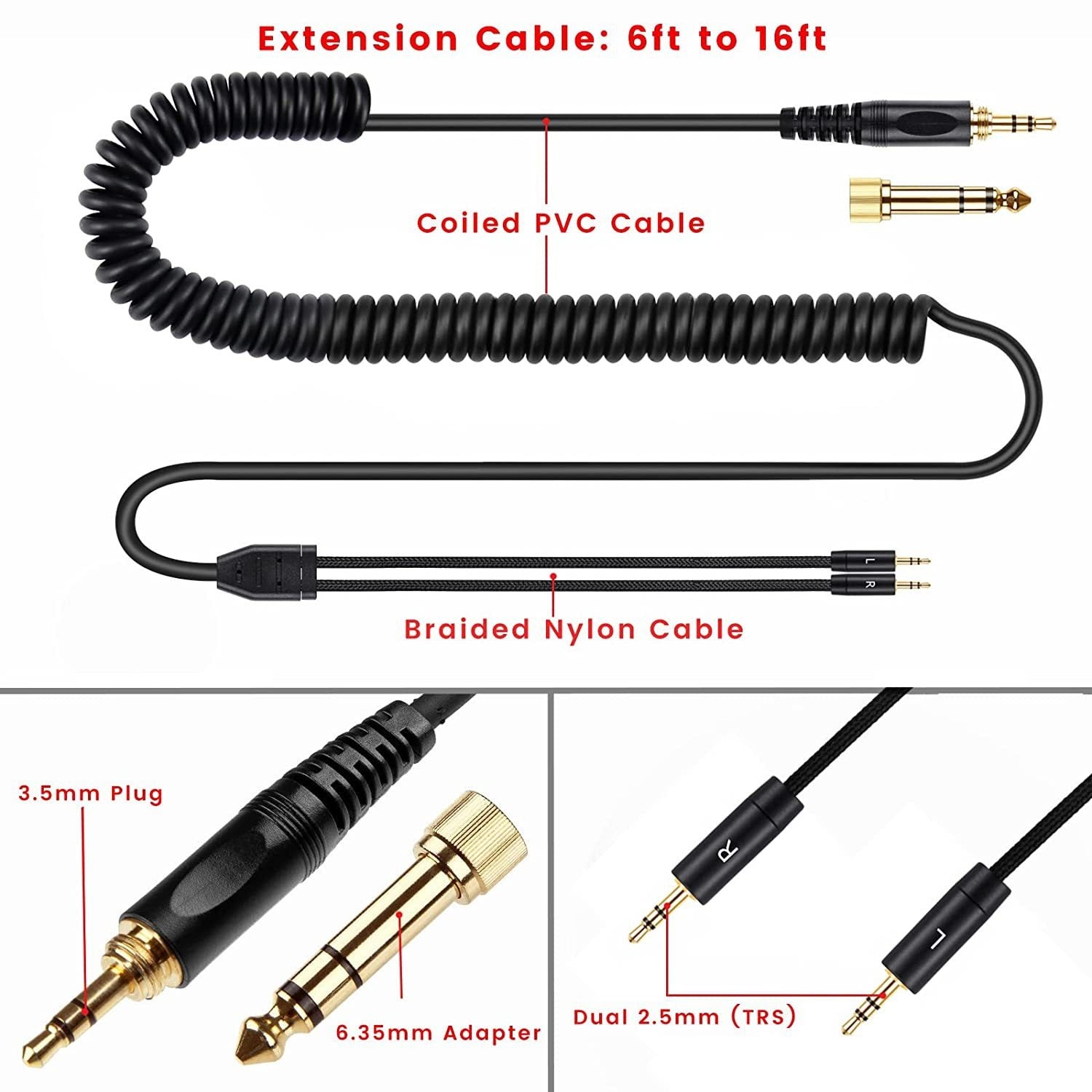 Suitable for HIFIMAN HE400i and He560 dual 2.5mm plug earphones with spring earphone cable upgrade cable