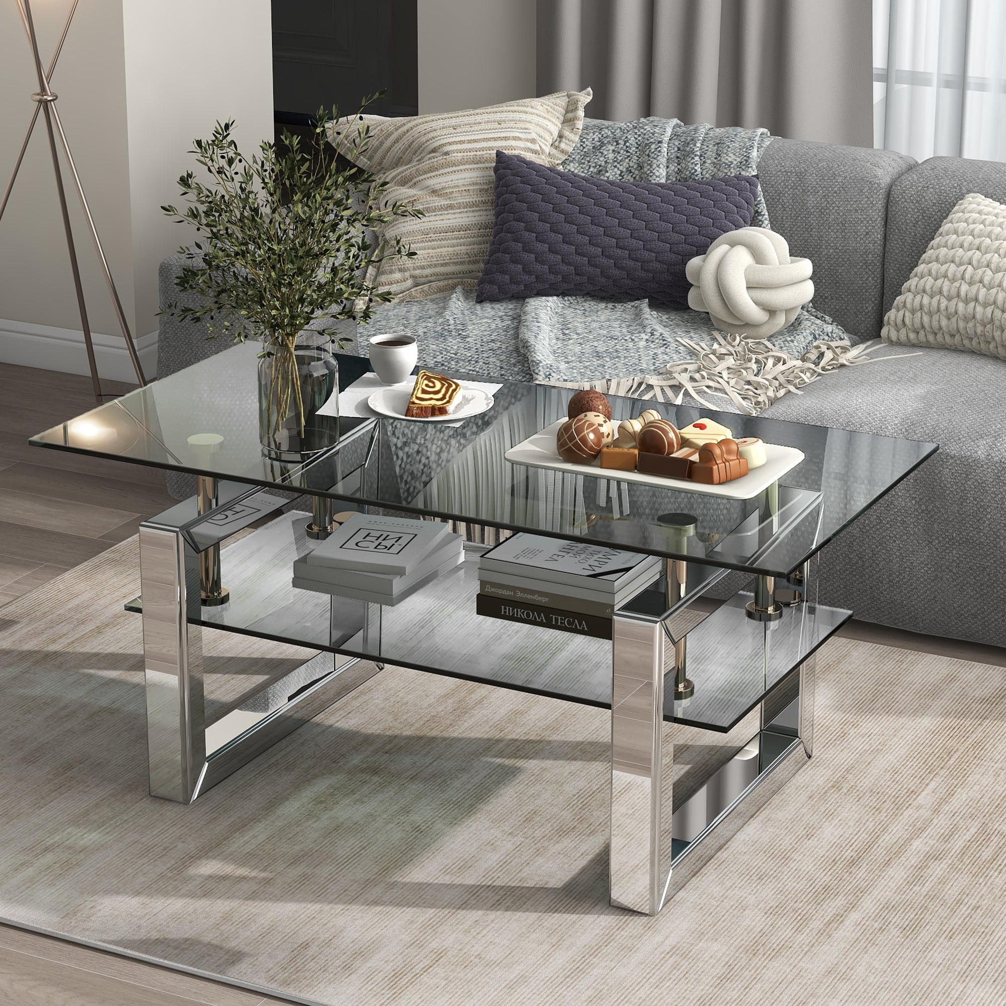 W 39.4" X D 19.7 " X H 17.7" Transparent tempered glass coffee table coffee table