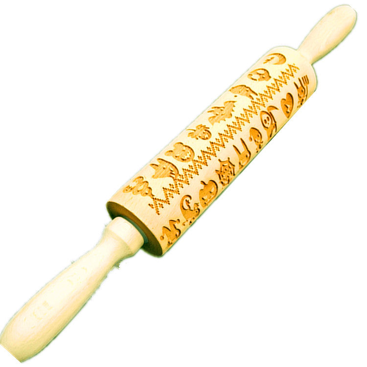 Wooden Rolling Pin Beechwood Laser Engraved Printed Rolling Pin Embossing Rolling Pin Christmas Flip Sugar Cookie Rolling Pin