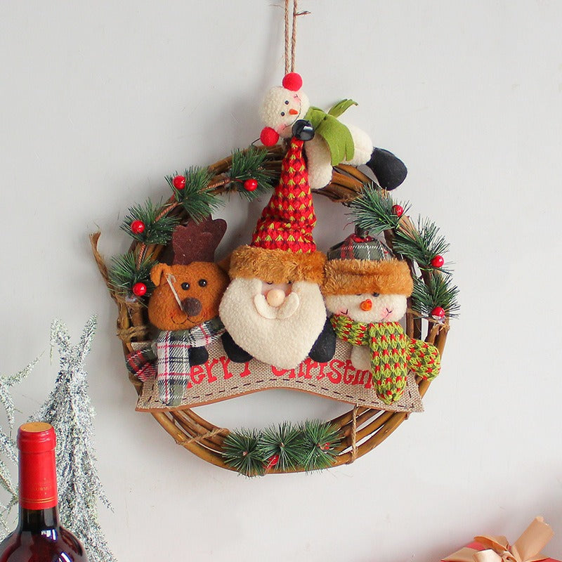 Christmas decorations snowmen elderly dolls rattan garlands wall display windows door hanging rattan rings, pendants