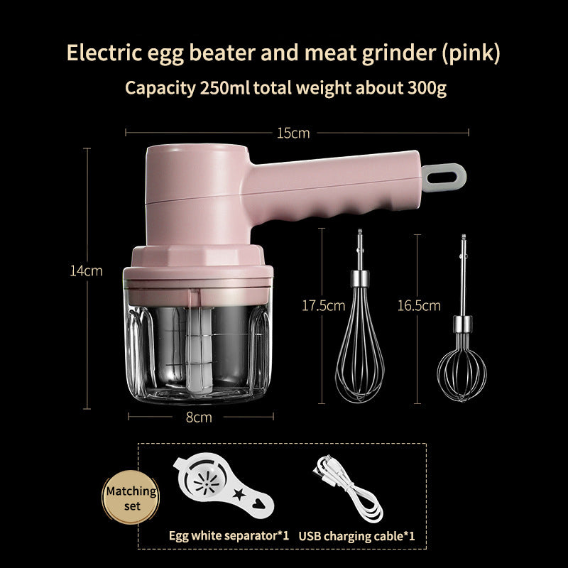 Wireless Portable Electric Meat Grinder Garlic Masher Multi-Function Meat Grinder Double Stick Egg Beater