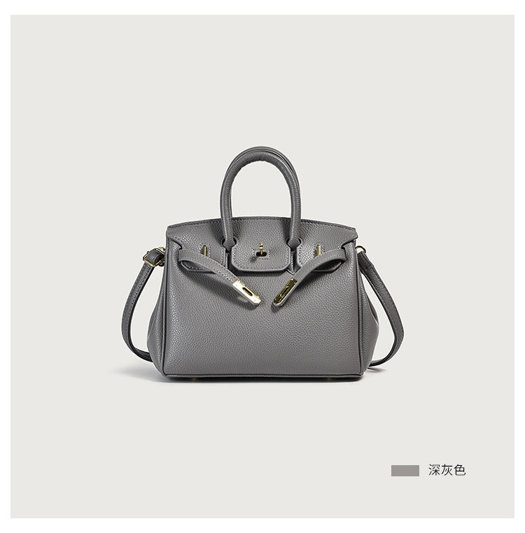 Vegan leather top-handle tote – dark gray