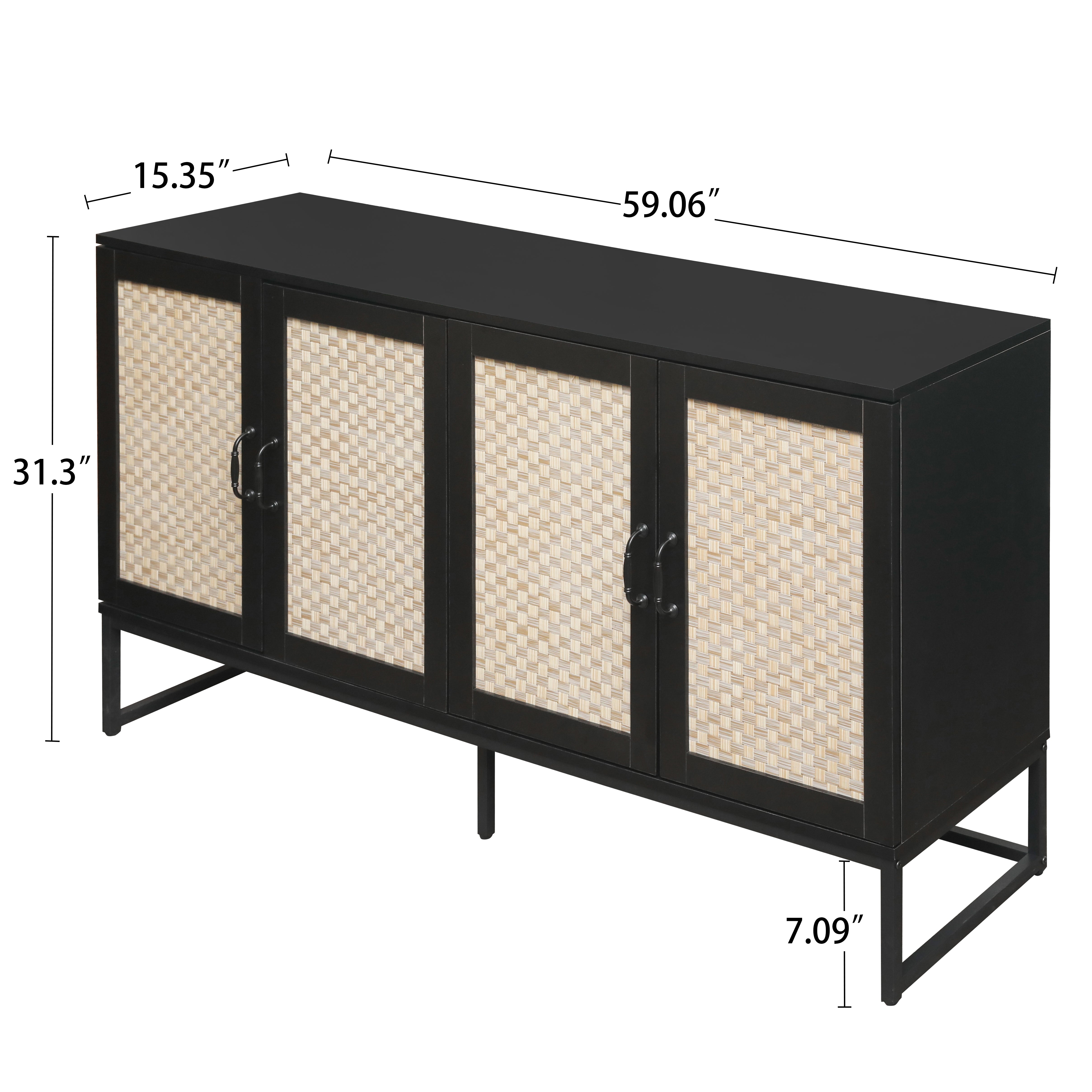 Rattan 4-Door Sideboard , Sideboard Buffet Storage Cabinet,Accent Storage Cabinet , Large Cabinet With 4 Rattan Decorated Doors