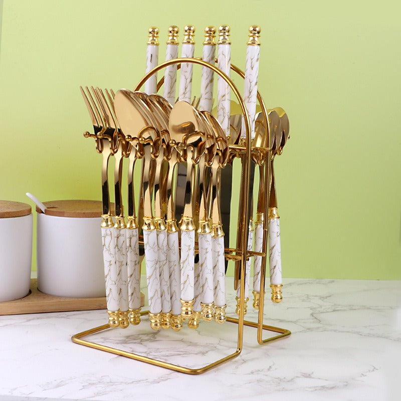 Gold cutlery set – white
