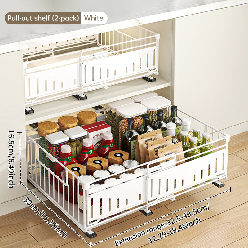 Telescopic Kitchen Drawer Organizer, Adjustable Slide-Out Storage Rack (33-49cm)