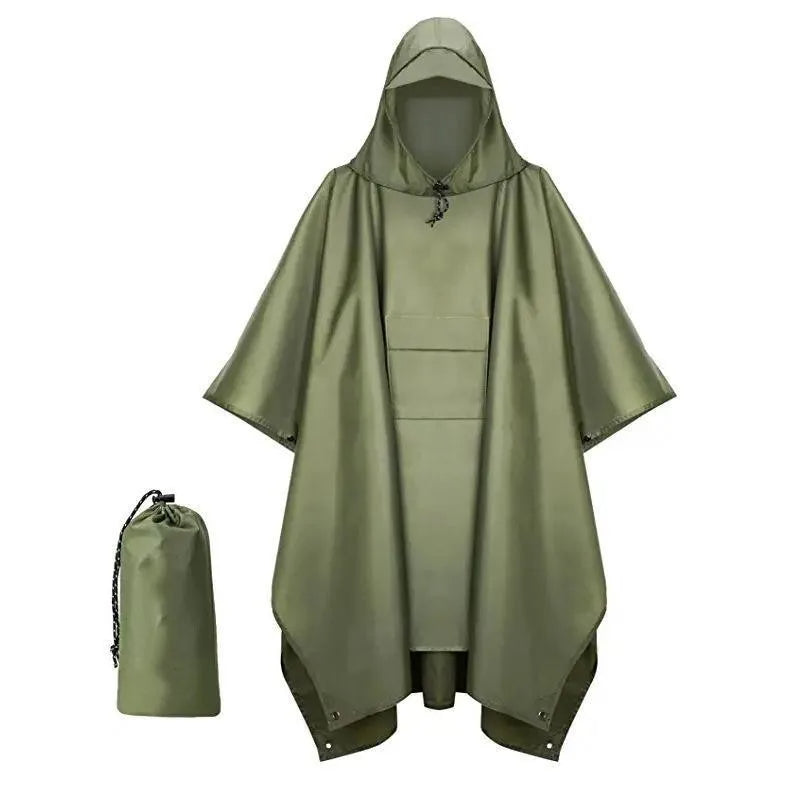 3 In 1 Outdoor Military Raincoat Hooded Sleeve Waterproof Rain Poncho Motorcycle Rain Cover Camping Hiking Travel Rainwear Tent