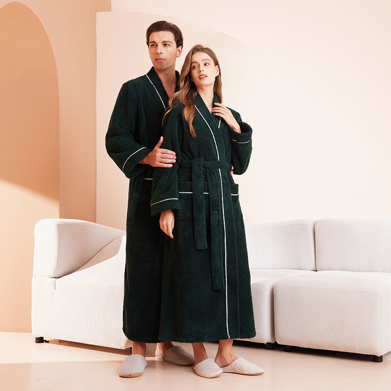 Couple's sleepwear women's autumn and winter coral fleece thick warm long flannel nightgown men's bathrobe sleepwear