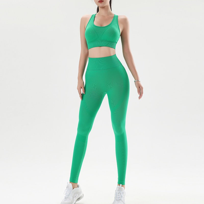 Sports and fitness set, tummy-tightening butt-lifting yoga pants, high-waisted running shock-proof bra and vest