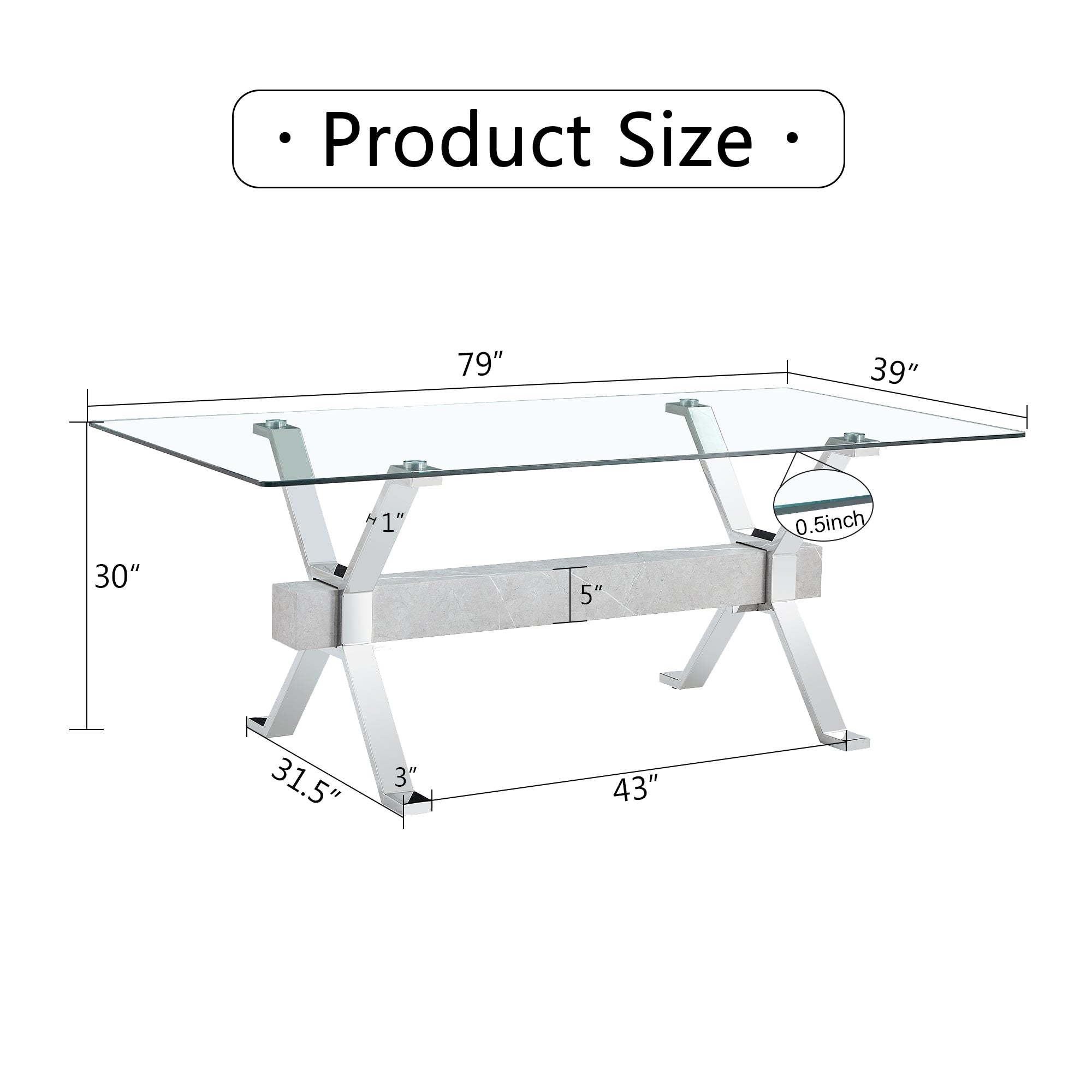 Dining table Modern tempered glass dining table 79 ''x39''x30 '' 1105