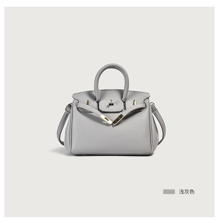 Vegan leather top-handle tote – light grey