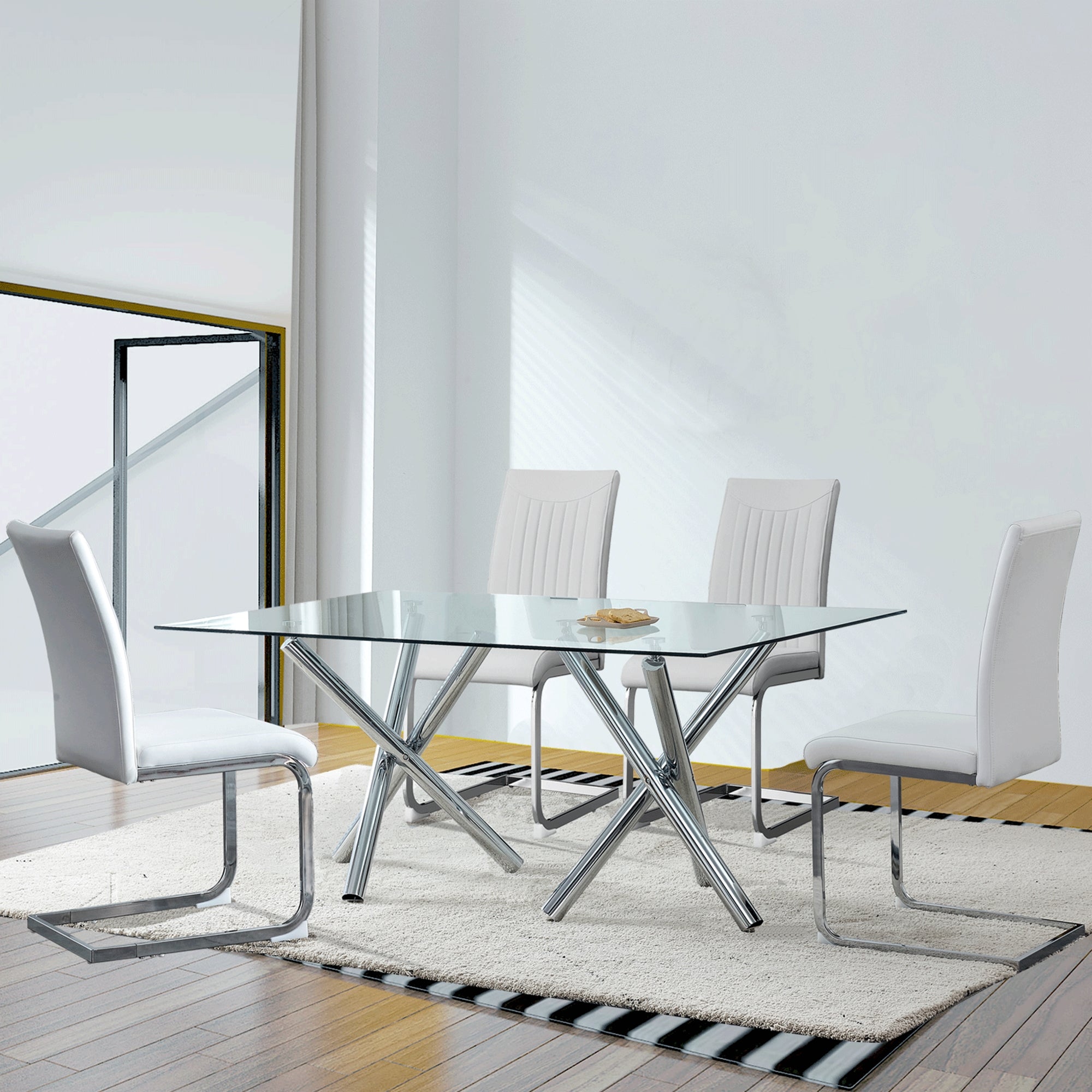 Large Modern Minimalist Rectangular Glass Dining Table for 6-8