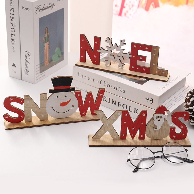 Christmas wooden painted letter signs DIY assembly desktop printed letter ornaments Christmas decorative items