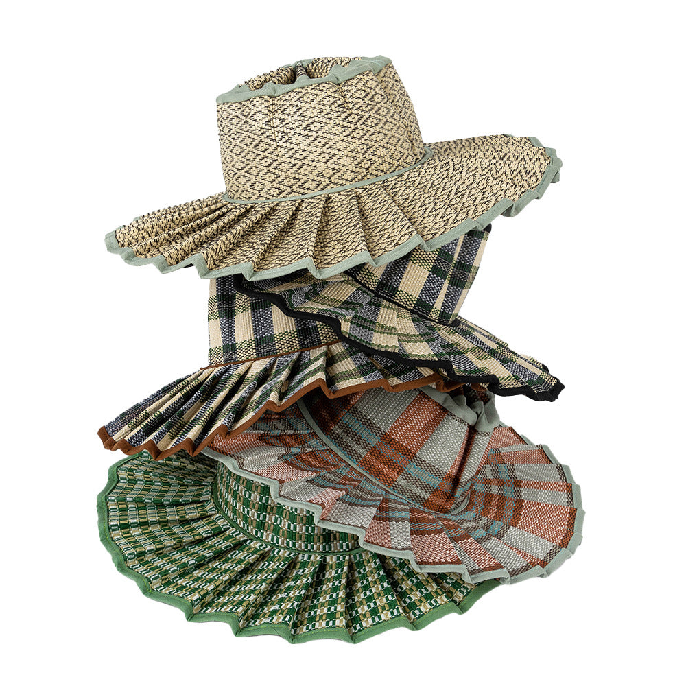 Spring Summer Fashion Casual Plaid Wide Brim Sun Hat Women Men Fashion Outdoor Sunshade Hat Foldable Straw Hat Designer Style