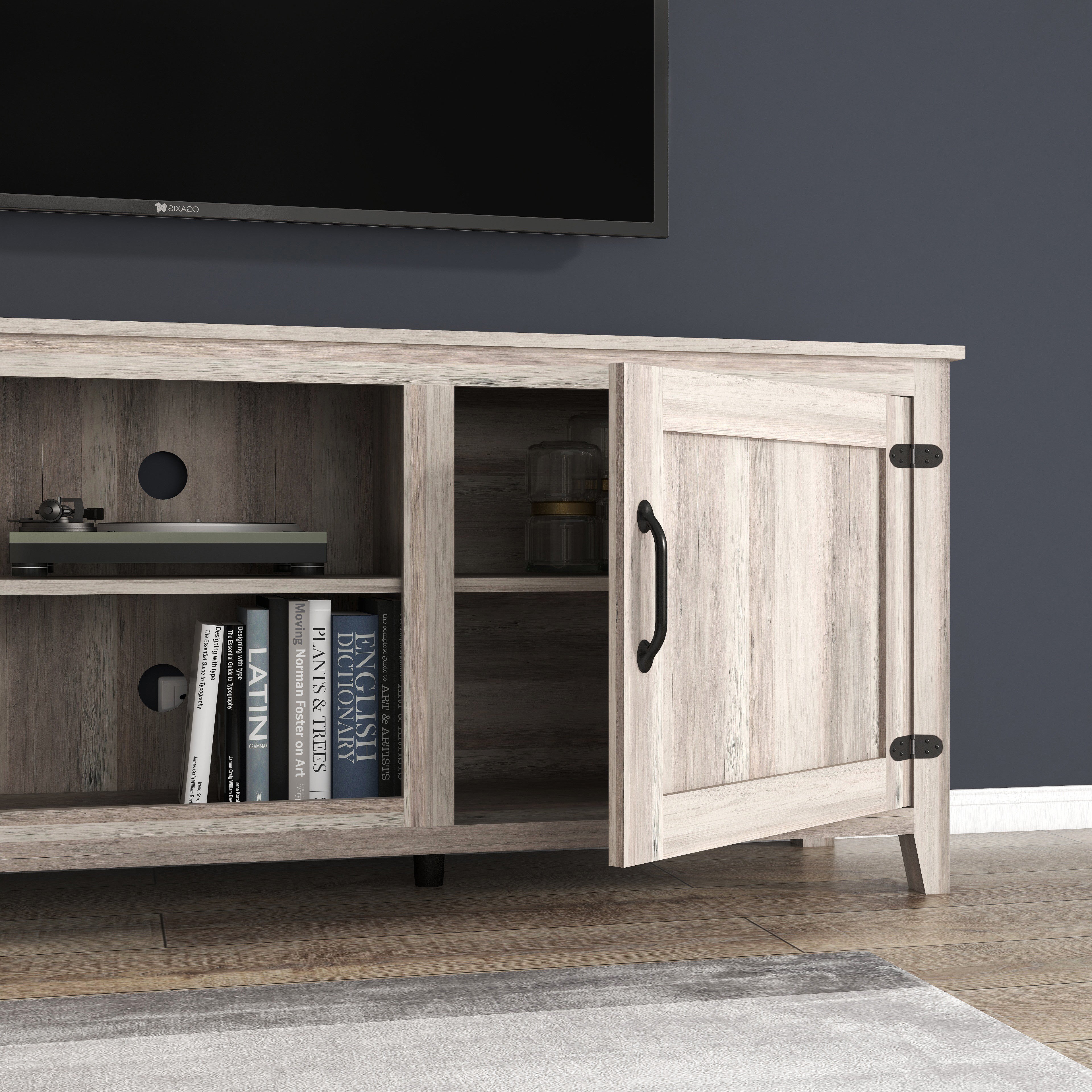 TV Stand Storage Media Console Entertainment Center With Two Doors Grey Walnut