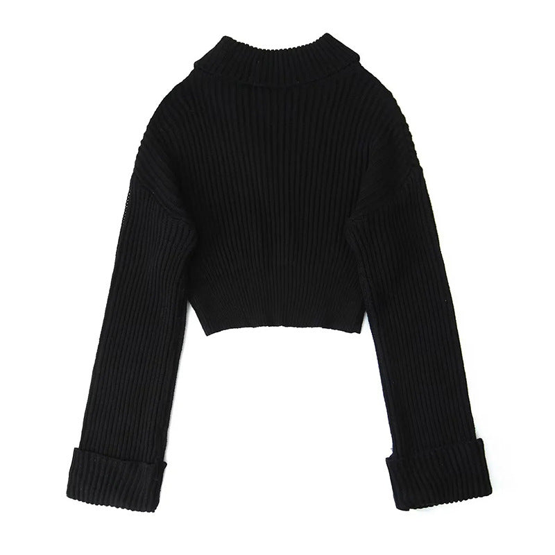 Autumn new fashion versatile high neck slim fit high-end women's long sleeved solid color knitted top