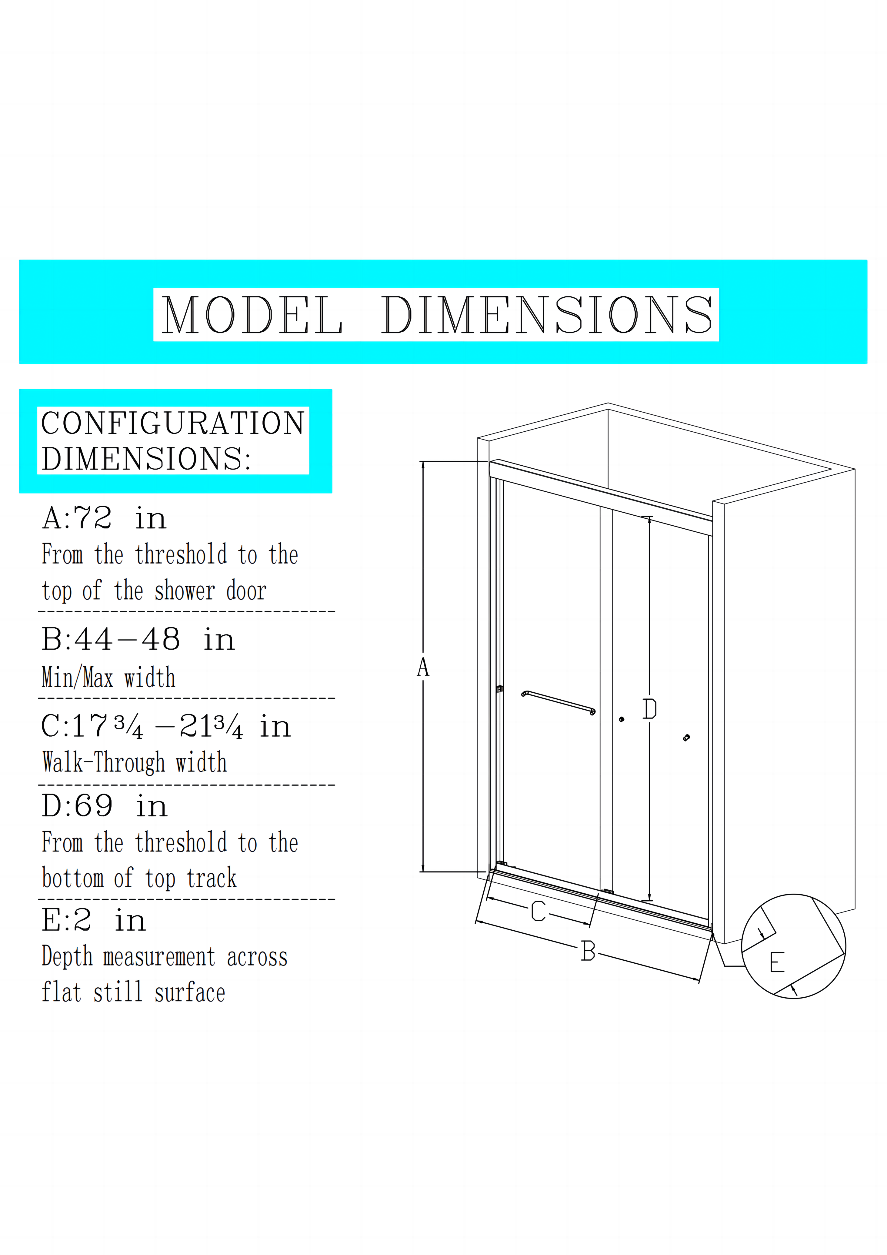 44 "-48" wide * 72 "high semi frameless double sliding shower door 1/4" (6mm) thick SGCC tempered glass door, matte black