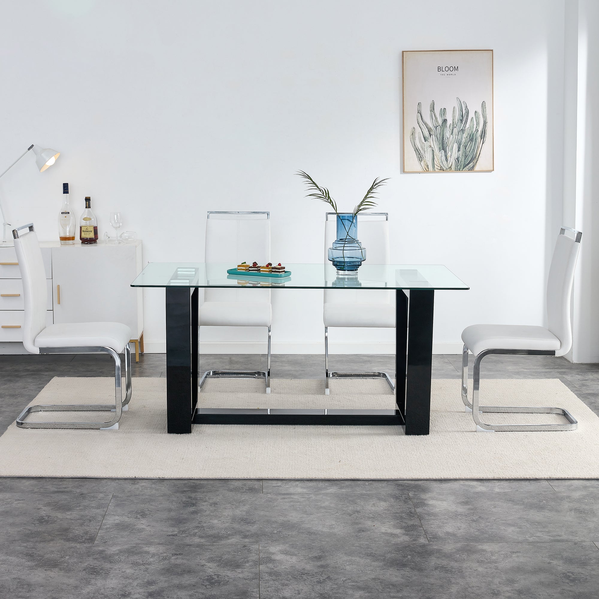 Glass Dining Table Large Modern Minimalist Rectangular for 6-8