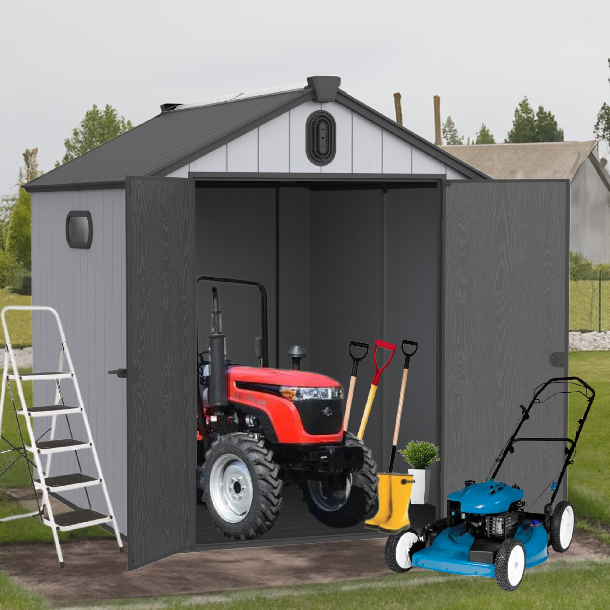 XWT012 6*8ft plastic storage shed for backyard garden big spire Tool storage