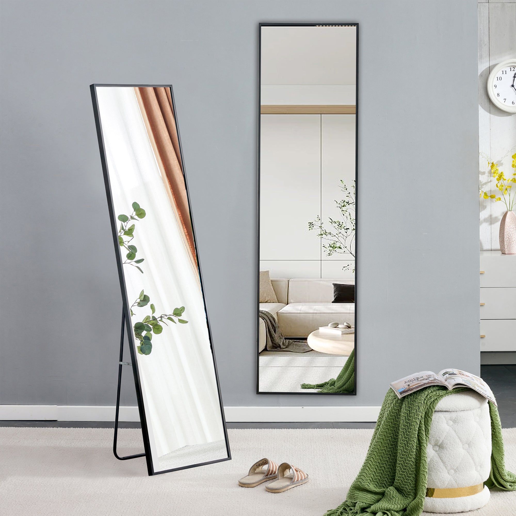 Aluminum alloy metal frame wall mounted full-length mirror black 65 * 23“