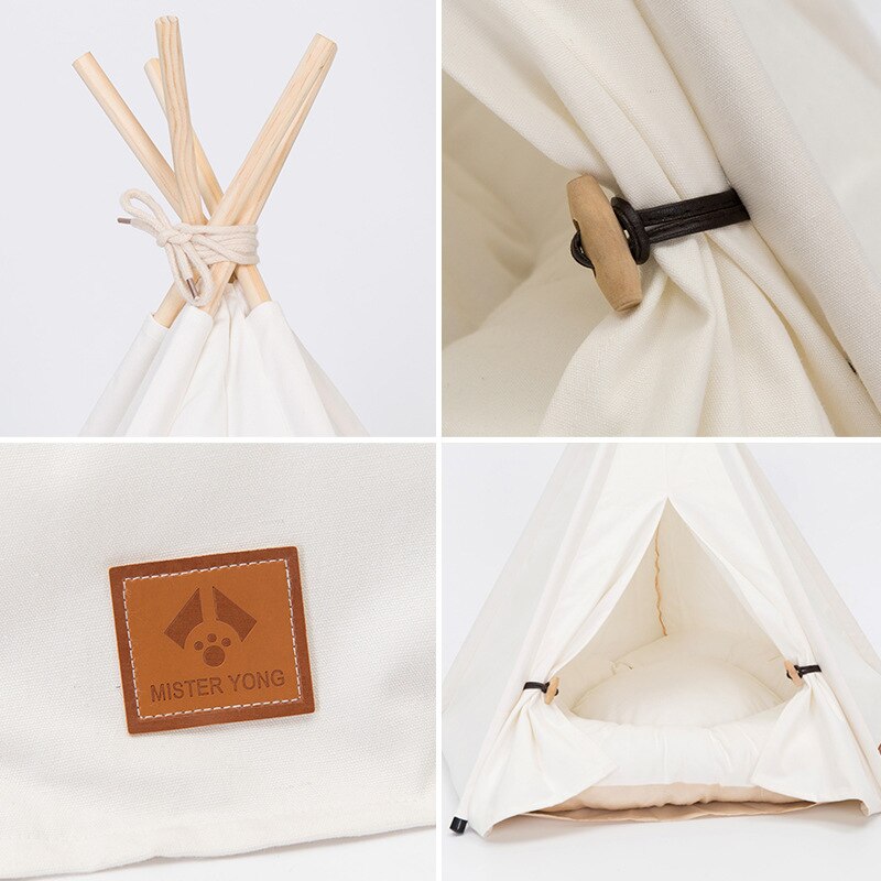 Pet Tent House Cat Bed Portable Teepee With Thick Cushion And 6 Colors Available For Dog Puppy Excursion Outdoor Indoor