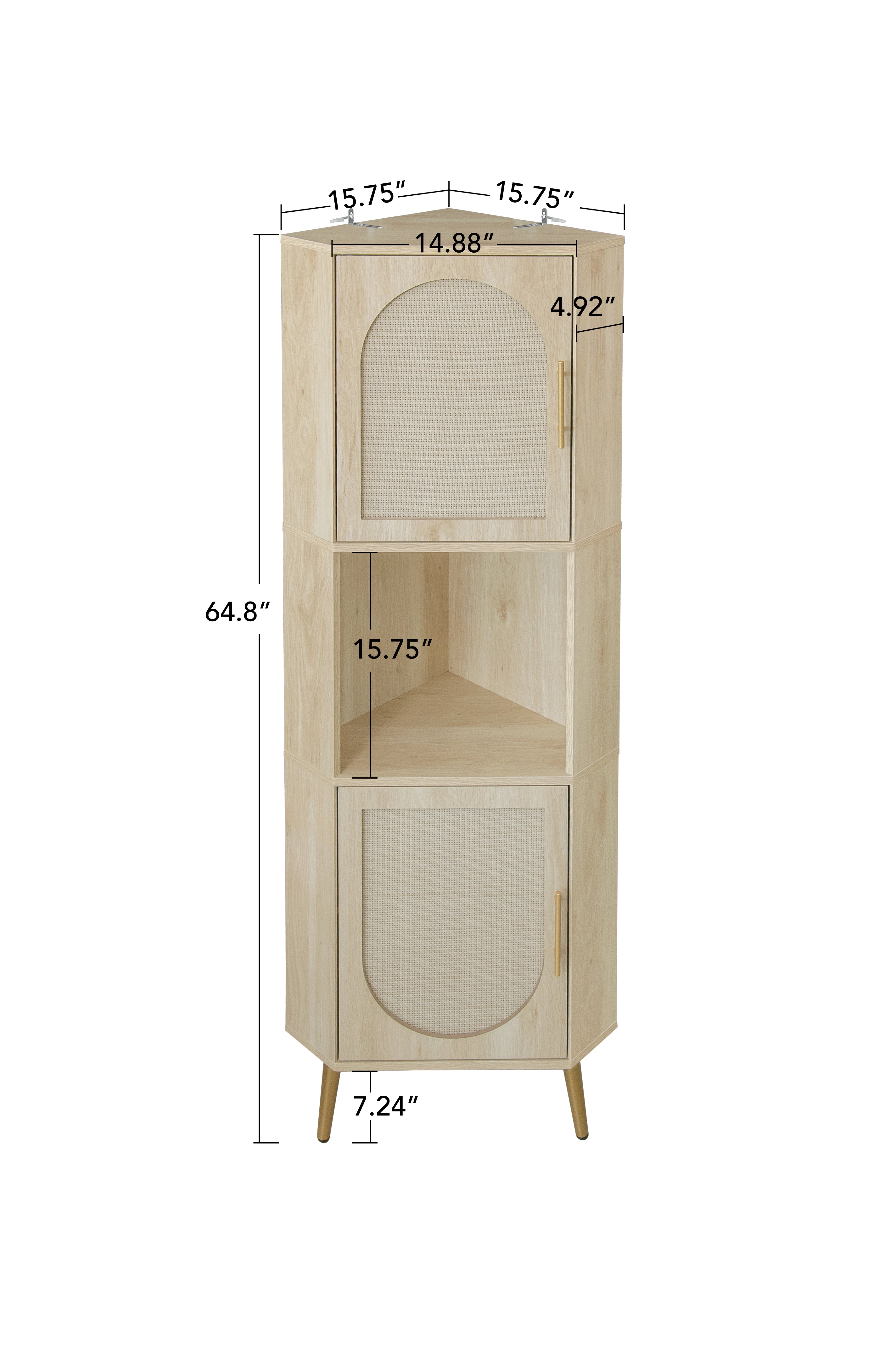 Corner cabinet ,Rattan door,Freestanding Corner Tables For Small Spaces, Corner Shelf Stand For Living Room, Kitchen, Bathroom