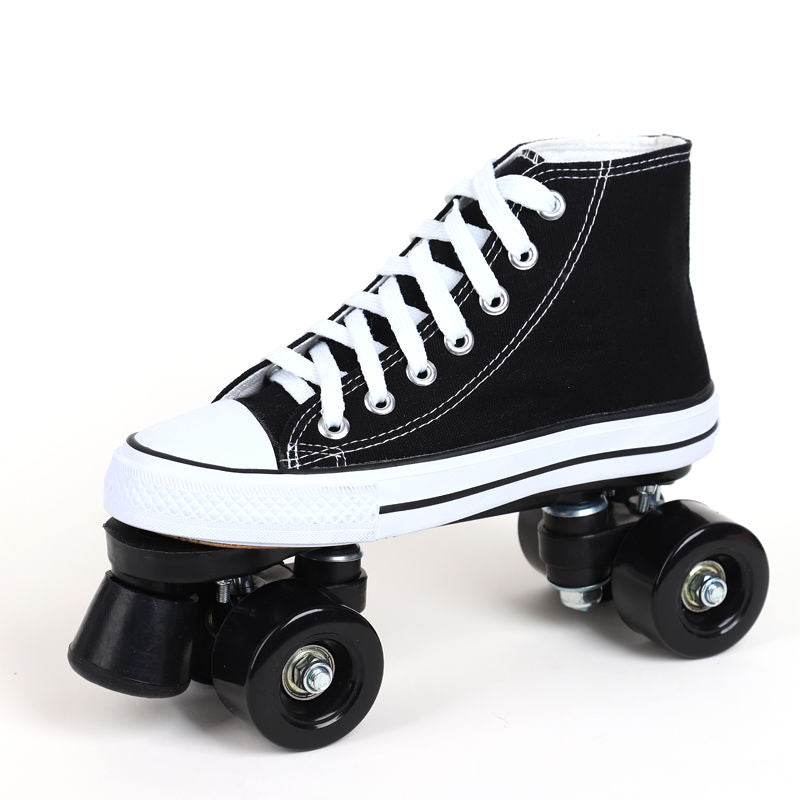 Black White Adult Canvas Roller Skates Double Row Women 4-wheels Flash Outdoor Casual Skating Shoes Patins Europe Size 35-44