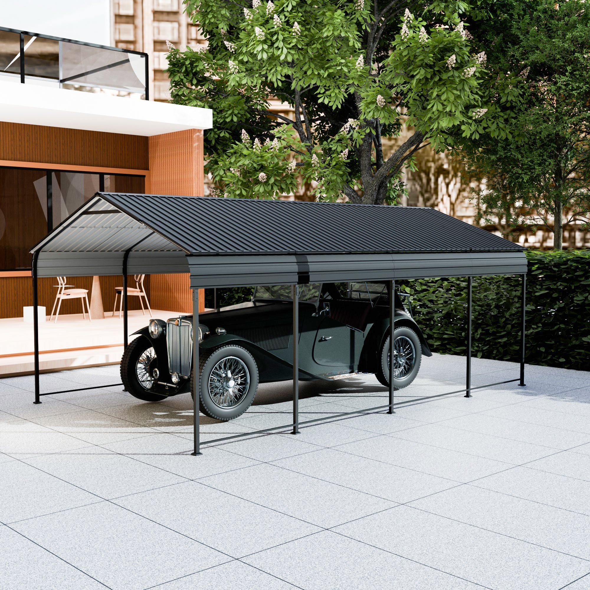 Carport 12x20 FT Heavy Duty Carport CanopyUpdated Frame Structure Galvanized Steel Roof and Enhanced BaseMetal dark Grey