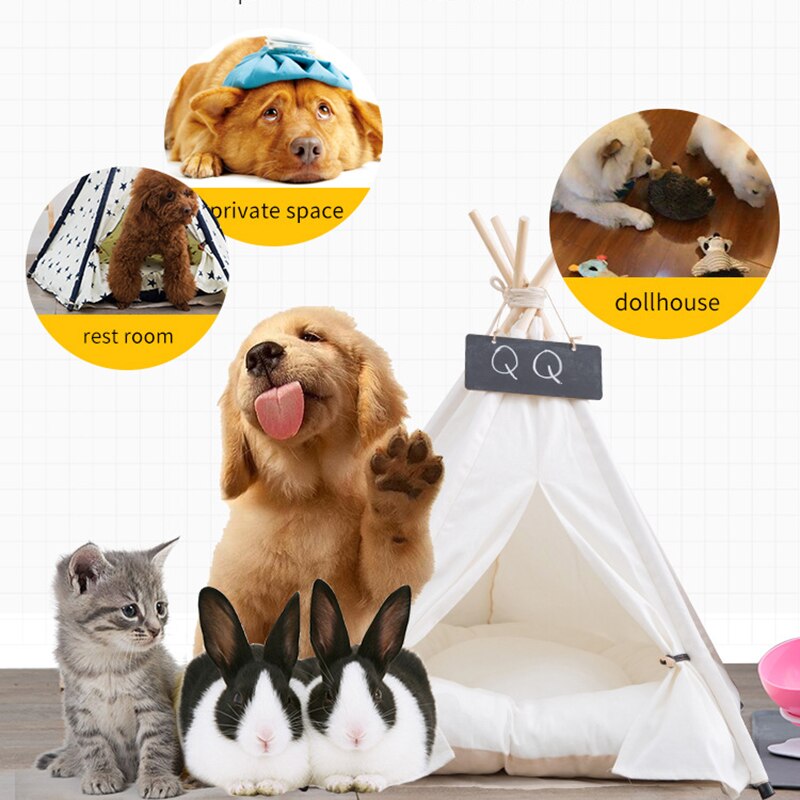 Pet Tent House Cat Bed Portable Teepee With Thick Cushion And 6 Colors Available For Dog Puppy Excursion Outdoor Indoor