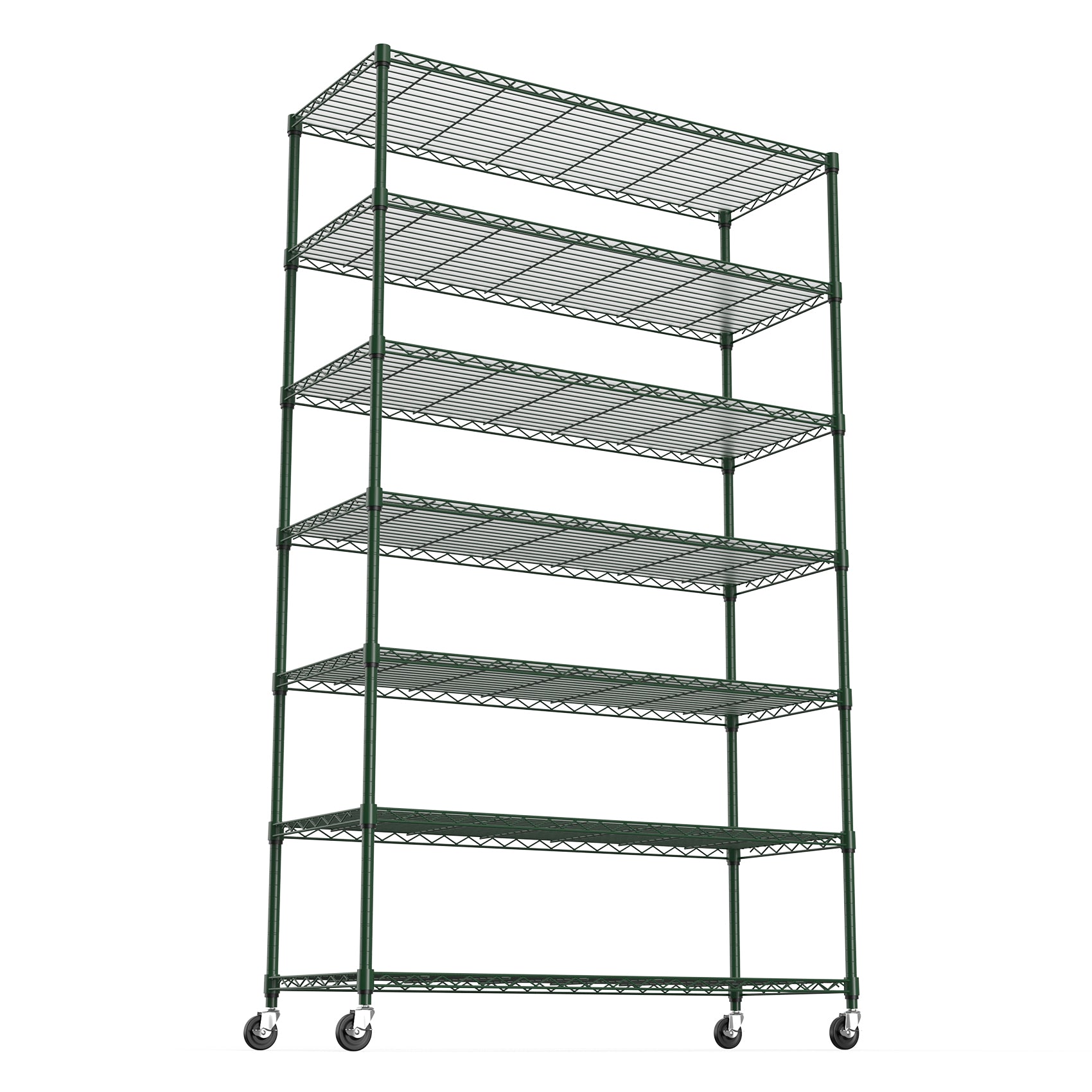 7 Tier Wire Shelving Unit 2450 LBS NSF Height Adjustable Metal Garage Storage Shelves with Wheels Green