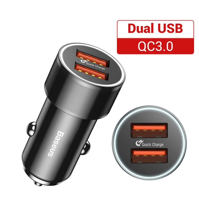 Chargeur de voiture Baseus 36 W double USB QC 3.0 à charge rapide pour iPhone, USB Type-C PD, chargeur rapide pour téléphone portable, chargeur de voiture 