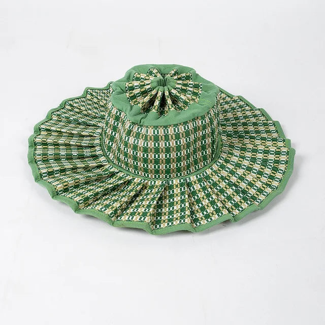 Spring Summer Fashion Casual Plaid Wide Brim Sun Hat Women Men Fashion Outdoor Sunshade Hat Foldable Straw Hat Designer Style