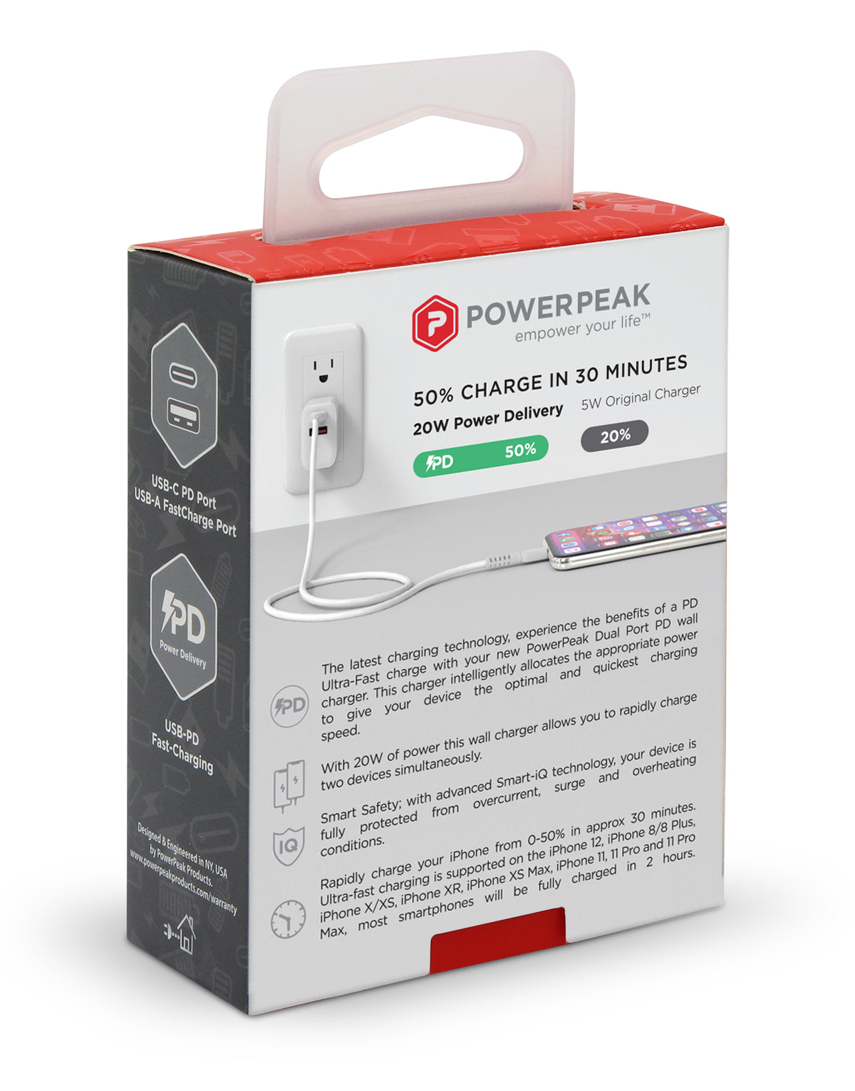 PowerPeak PD Wall Dual Port Charger 20W - White