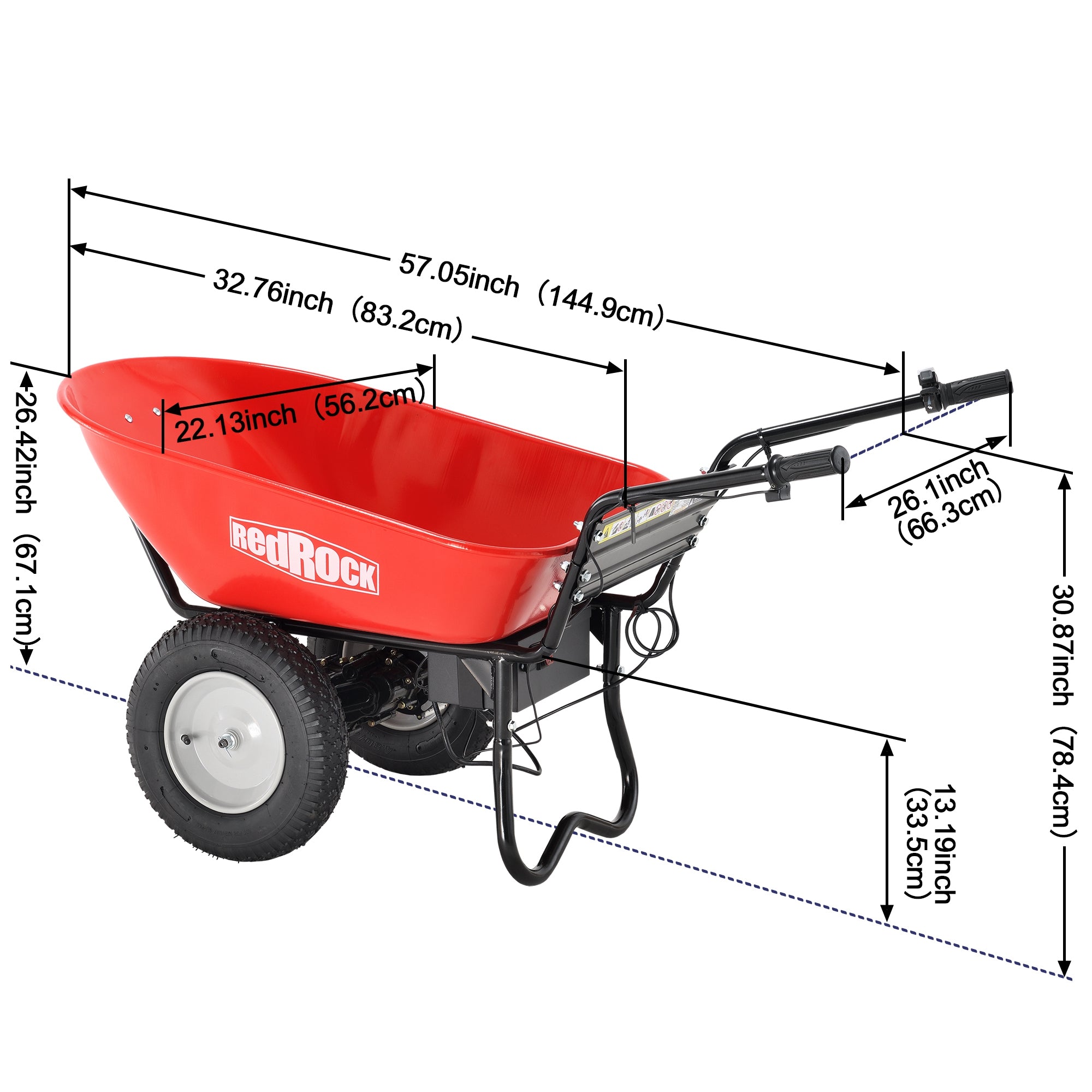 Red Rock Wheelbarrow Utility Cart Electric Powered AGM Battery 330lbs (150kgs) Max Capacity Barrel Dump Material Debris Hauler