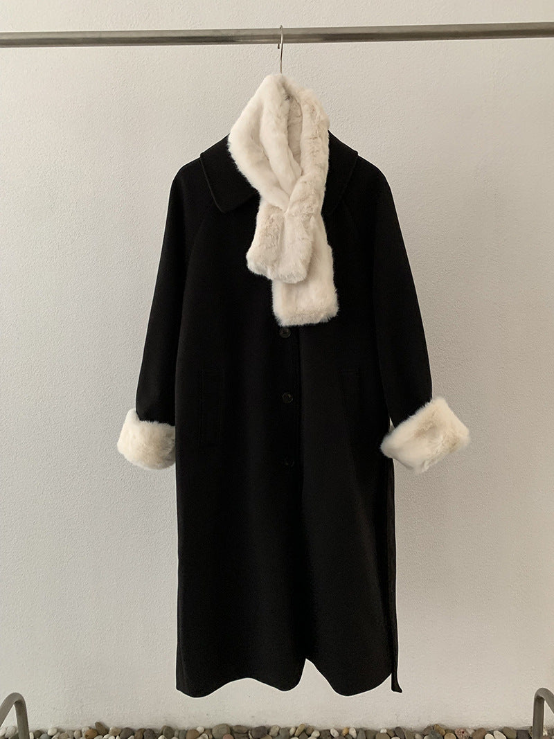Vintage Wool Coat Mid-Length Padded Thick Woolen Coat with Scarf