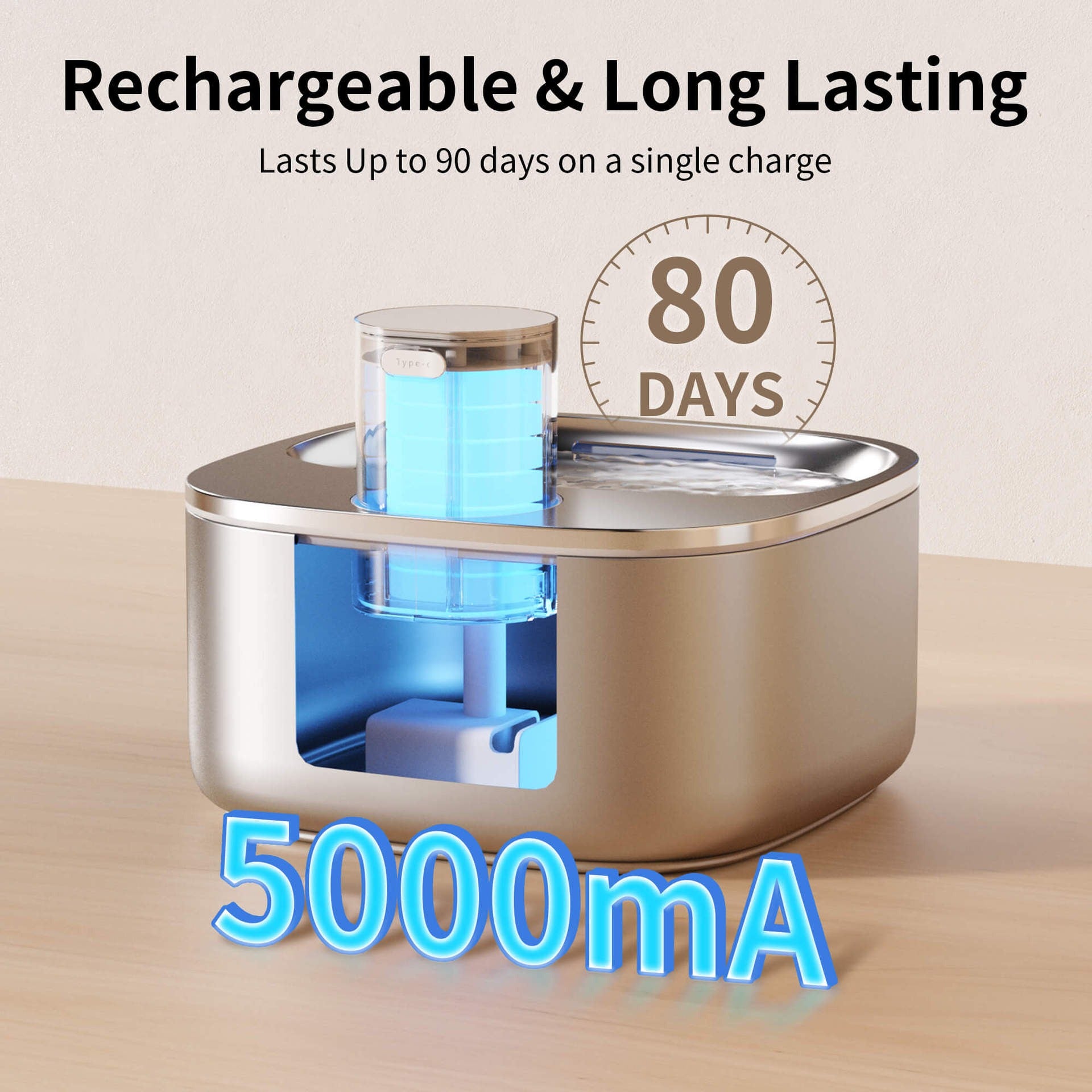 3.2L stainless steel wireless pet water dispenser 5000mA ultra endurance infrared sensing water feeding