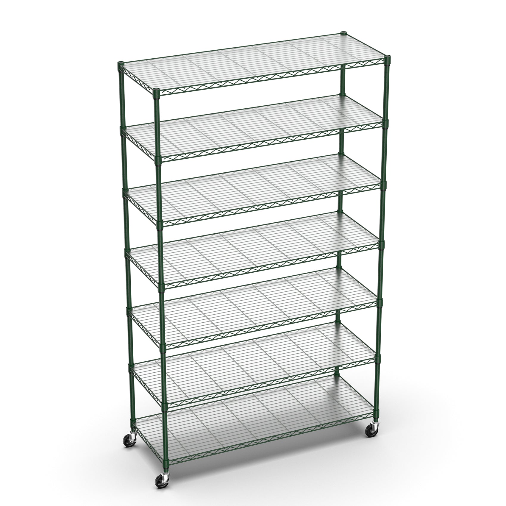 7 Tier Wire Shelving Unit 2450 LBS NSF Height Adjustable Metal Garage Storage Shelves with Wheels Green