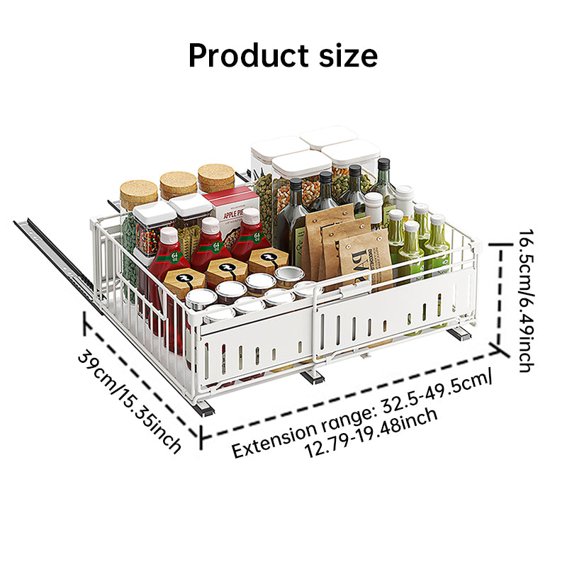 Telescopic Kitchen Drawer Organizer, Adjustable Slide-Out Storage Rack (33-49cm)