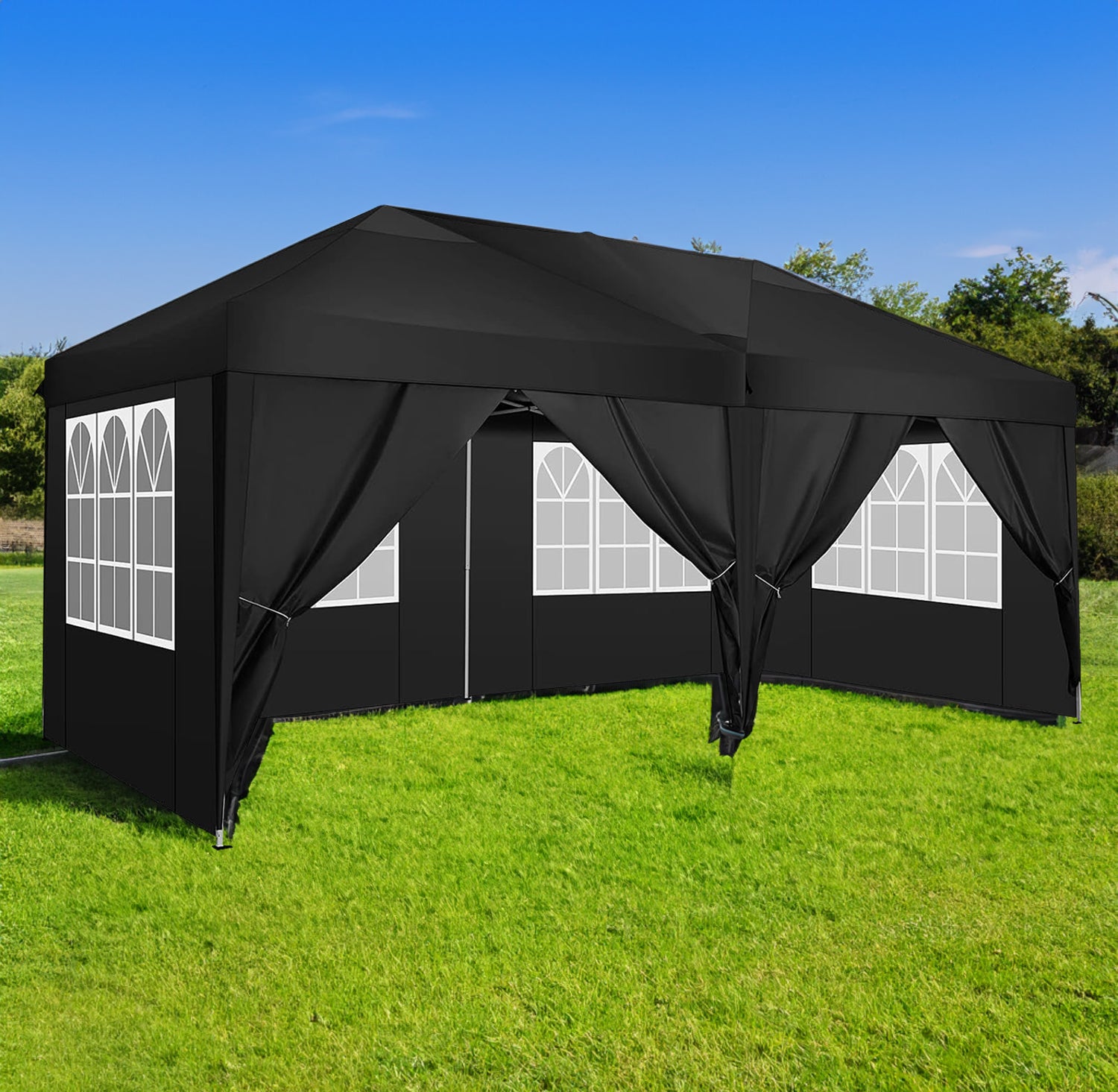 10'x20 'folding canopy with 6 detachable side walls outdoor activity shelters UPF 50+terrace portable tent (black)