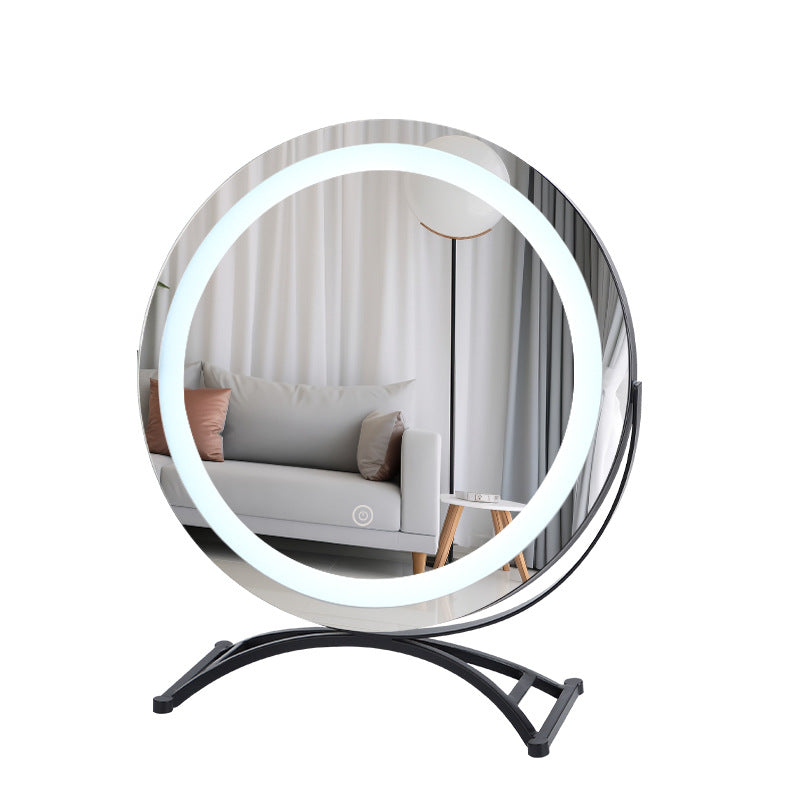 Round black dressing table makeup mirror desktop LED light