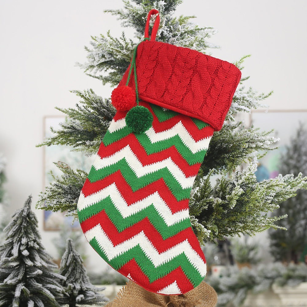 Knitted striped gift bag children's gift bag knitted non-woven fabric Christmas socks pendant