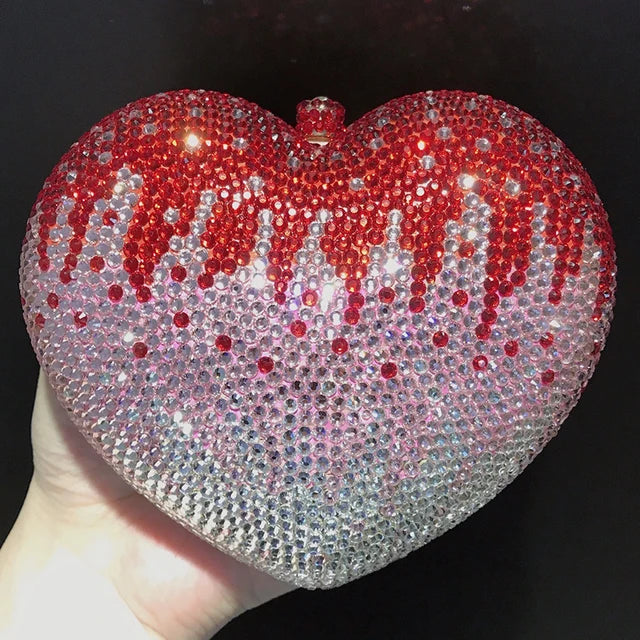 Dazzling Heart Shape Diamond Women Evening Wedding Bag Crystal Bridal Clutches Handbags Girls Dinner Banquet Minaudiere Purses