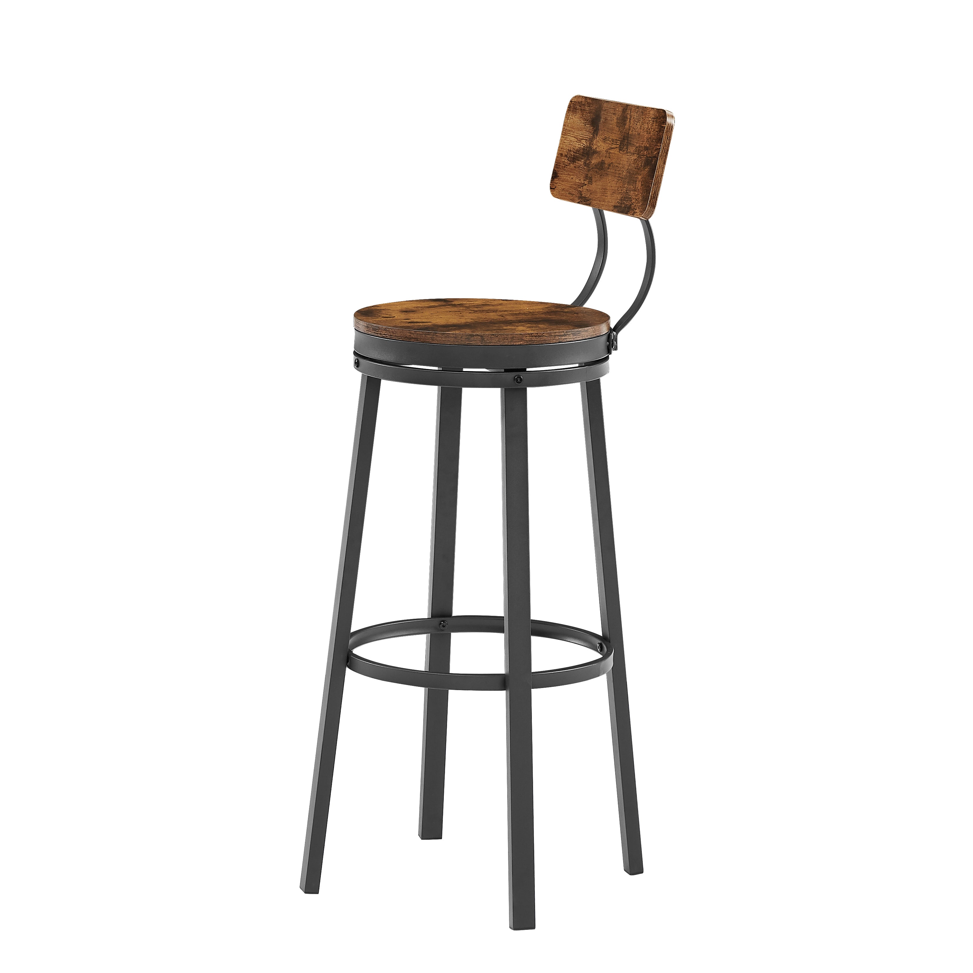 Rotating bar stool with backrest, industrial style, metal frame, 29.5 inches high rust brown, 13.4 '' long x 40.5 '' high.