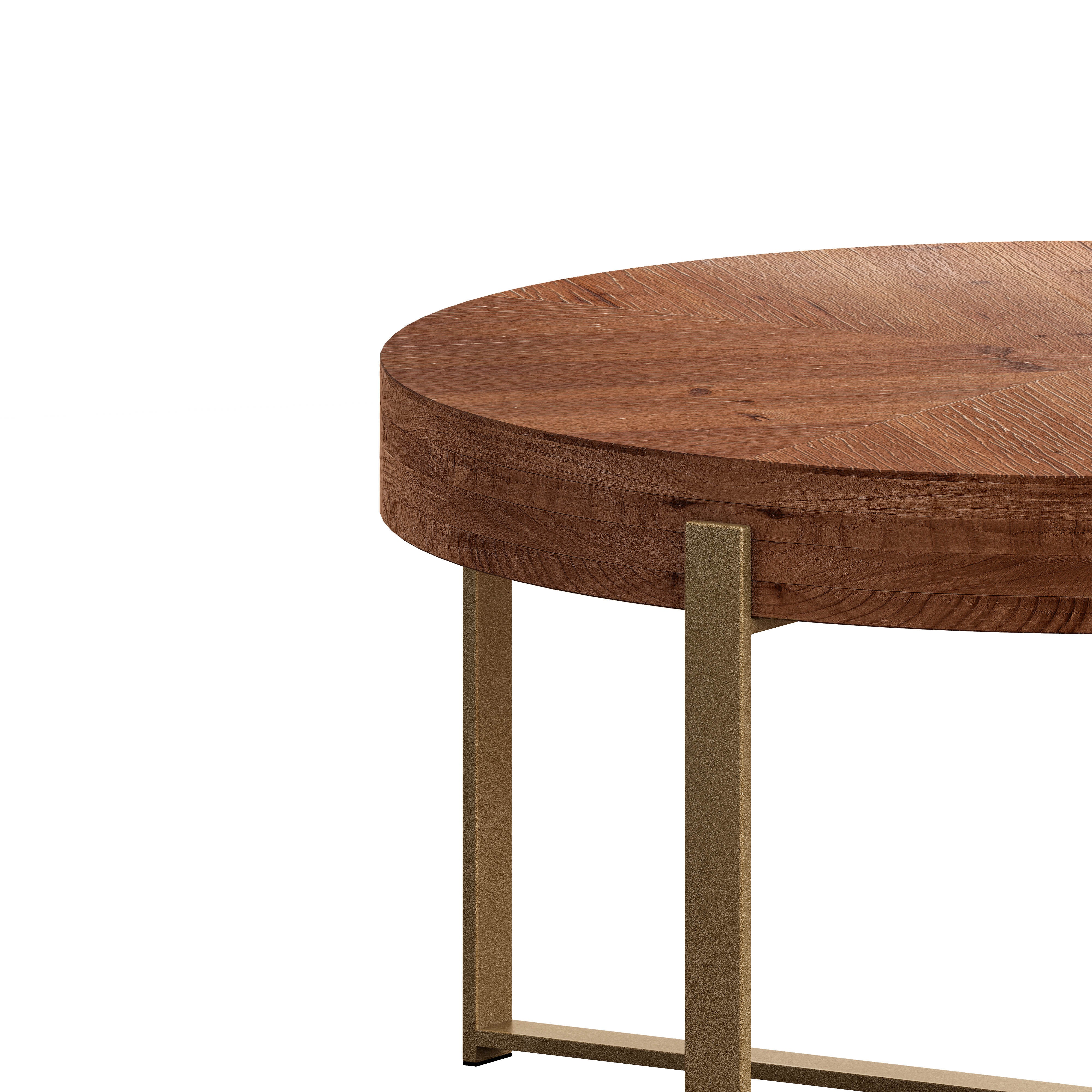 33.86"Modern Retro Splicing Round Coffee Table Fir Wood Table Top with Gold Cross Legs Base(Same SKU:W757126236)