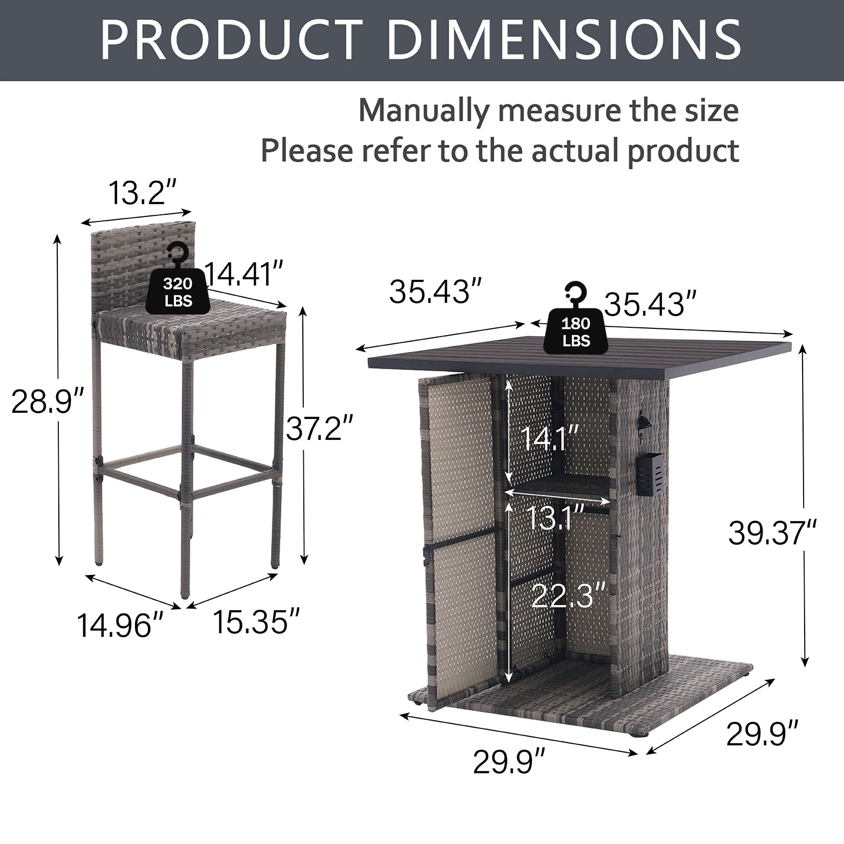 5-Piece Outdoor Conversation Bar Set,All Weather PE Rattan and Steel Frame Patio Furniture  (GREY)