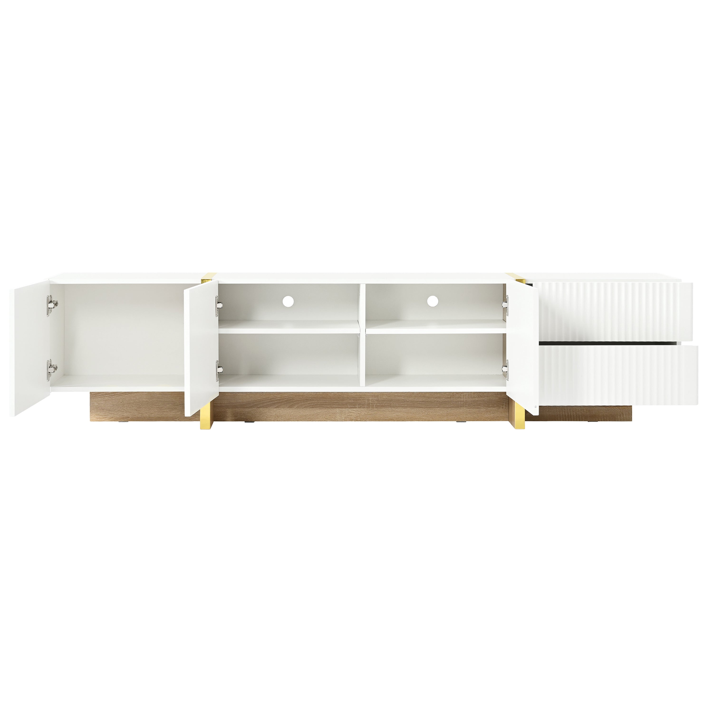 Luxury Fluted TV Stand for TVs Up to 80'', Modern Entertainment Center with Storage Cabinets & Drawer White