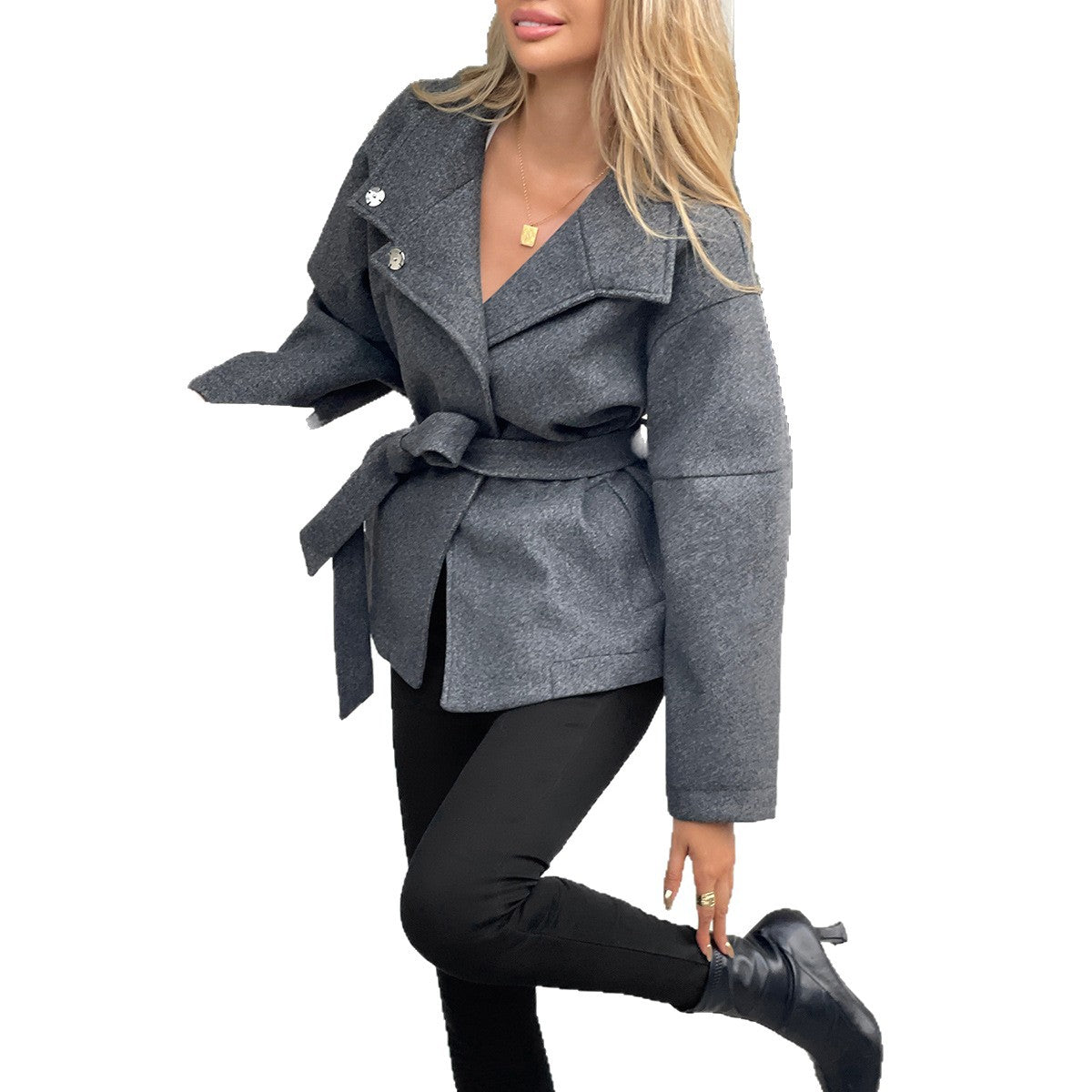 Elegant style lace up long sleeved suit jacket