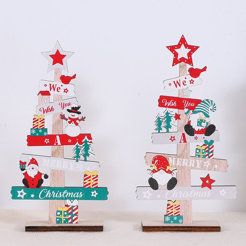 Christmas desktop decoration with English letters wooden plaques elderly people snowmen dwarves elderly people wooden ornaments